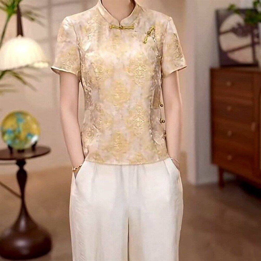 人丝洋气两件套新款裤子外套新短款2026高档显瘦夏季中式套装优雅