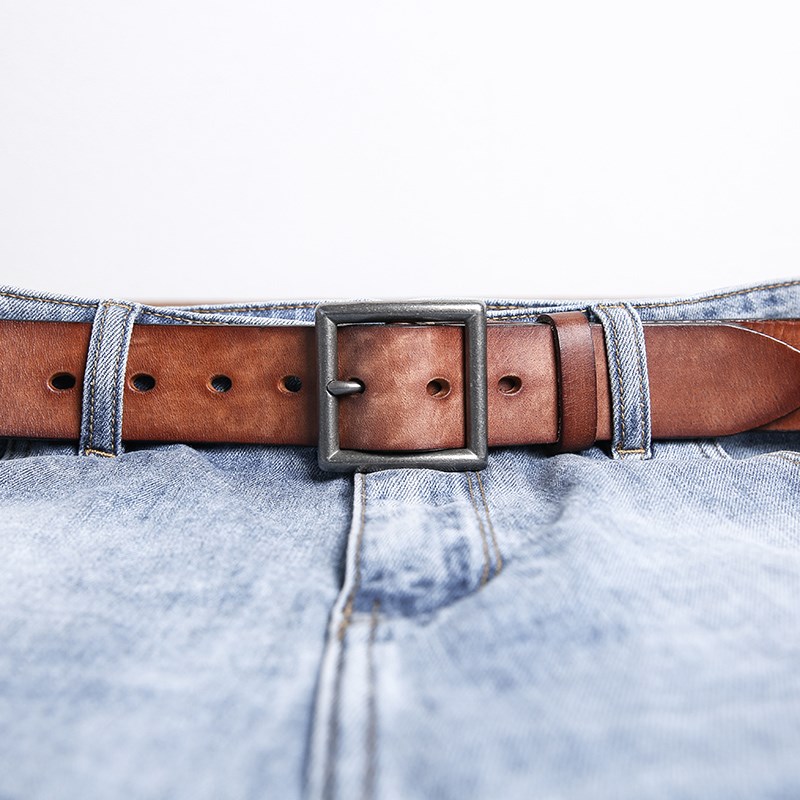 不锈钢扣头皮带男真皮针扣头层牛皮年轻人潮流软皮休闲牛仔裤腰带