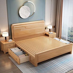 榉木纯实木床工厂直销榫卯结构全实木床1米5双人床1米2儿童单人床