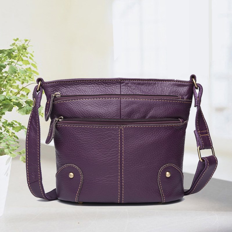 真皮三层拉链水桶包女2024新款头层牛皮单肩斜挎休闲百搭妈妈软皮