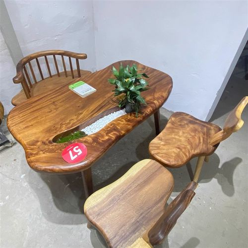 南美胡桃木实木茶桌餐桌随形桌雨木茶台原木整块树洞造景阳台茶几