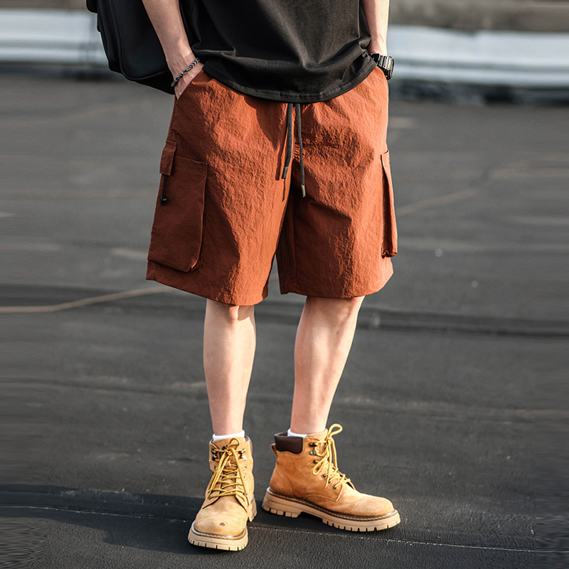 2024夏季薄款速干短裤男潮牌复古水洗直筒五分裤宽松休闲工装裤子