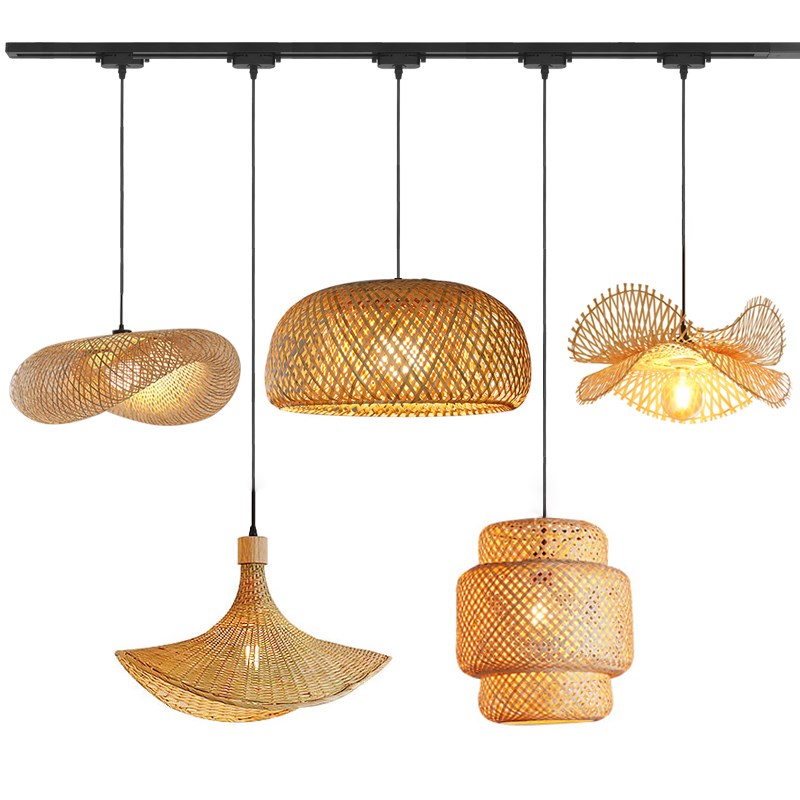 中式竹艺竹编轨道吊灯简约田园餐厅饭店火锅店民宿卧室阳台吊灯具