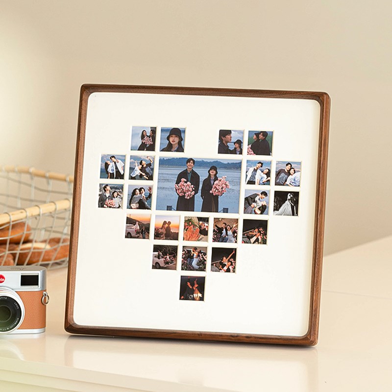 爱心宫格情侣实木相框摆台送周年纪念礼物定制diy洗照片打印挂墙