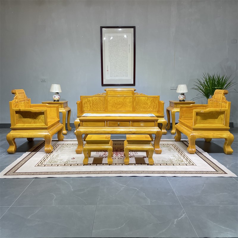 金丝楠木沙发红木新中式大叶楠仿古客厅明清古典别墅罗汉沙发组合