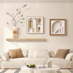 原木风客厅装饰画轻奢高级感餐厅玄关壁画沙发背景墙挂画2024新款