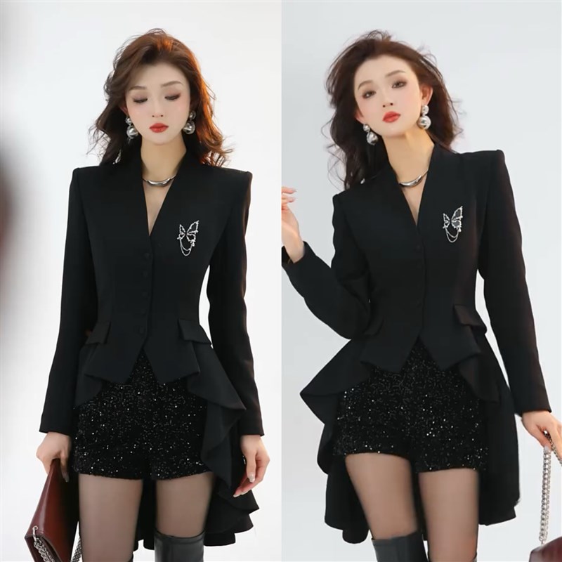 韩系轻奢洋派夏季爆款时尚套装黑色燕尾高级感西服短裤时髦两件套