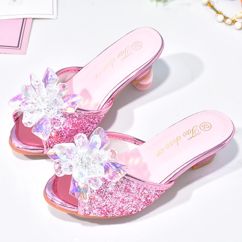 儿童水晶鞋女童高跟拖鞋时尚洋气外出防滑公主鞋夏季女孩子凉拖鞋