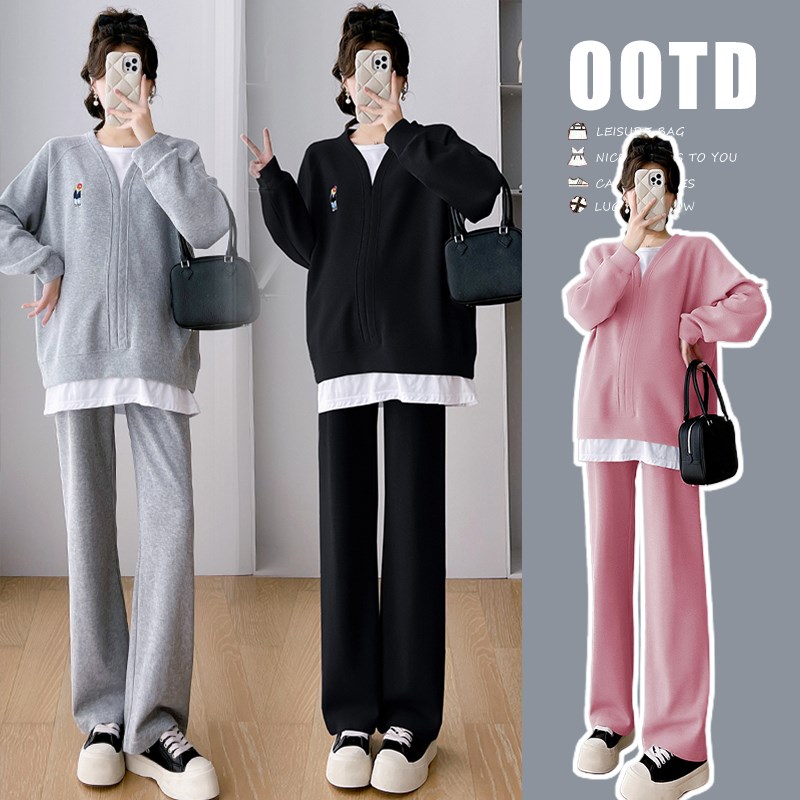 孕妇秋装套装时尚款新款洋气时髦外出两件套遮肚子显瘦春秋孕妇装