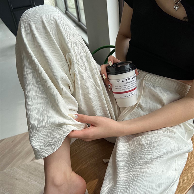 白色直筒阔腿裤子大码胖妹妹高腰显瘦垂感休闲长裤梨形身材裤子女