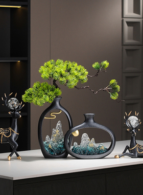 新中式迎客松摆件玄关博古架电视柜酒柜茶室书柜装饰品乔迁礼物