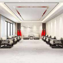 新中式实木会议室办公沙发贵宾接待会客区现代简约商务单人桌椅