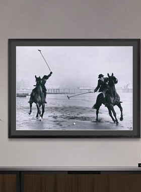 黑白摄影马球装饰画咖啡厅俱乐部服装店走廊装饰挂画复古玄关摆画