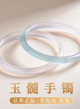 普陀山白月光玉髓女款手镯天然新中式国风玉镯送女友妈妈节日礼物