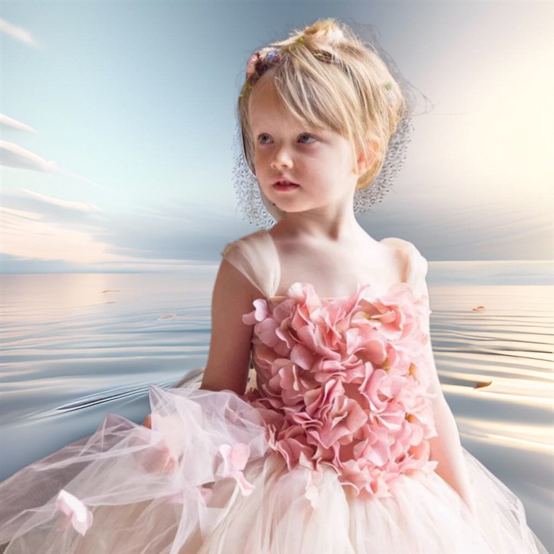 女大童生日礼服女孩吊带粉色蓬蓬纱公主裙儿童高端洋气钢琴演出服