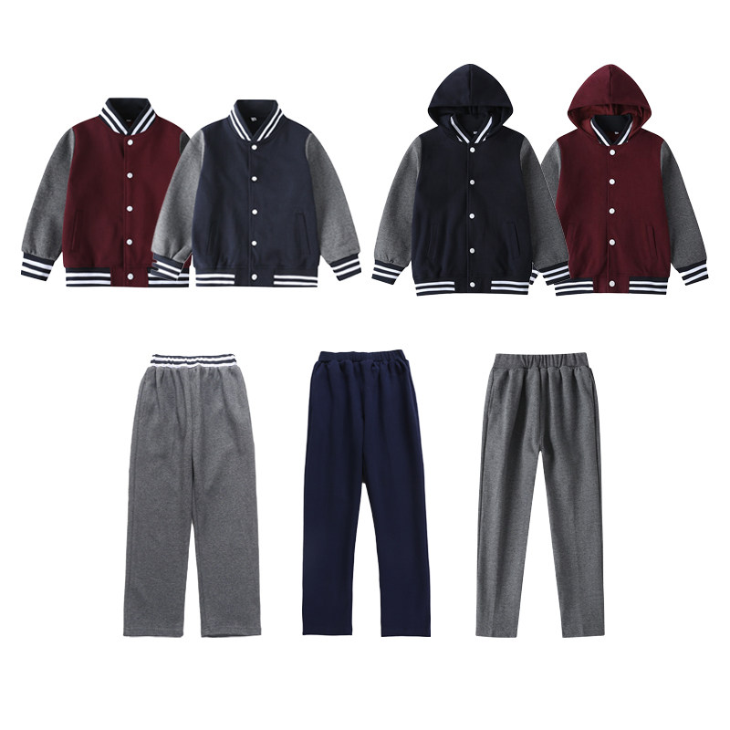 幼儿园园服英伦春秋套装藏青枣红深灰棒球服小学生连帽校服运动服