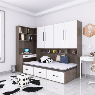 衣柜床加书桌一体适合小房间榻榻米侧柜床靠墙组合儿童卧室定制床