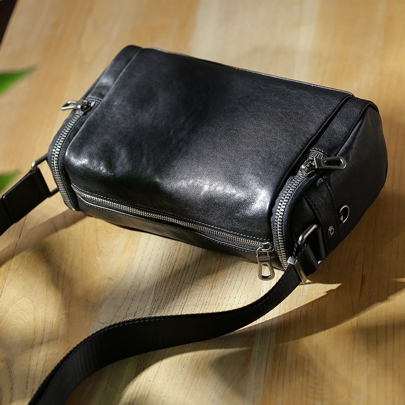 头层植鞣牛皮单肩包男真皮大容量横款商务休闲背包时尚男士斜挎包