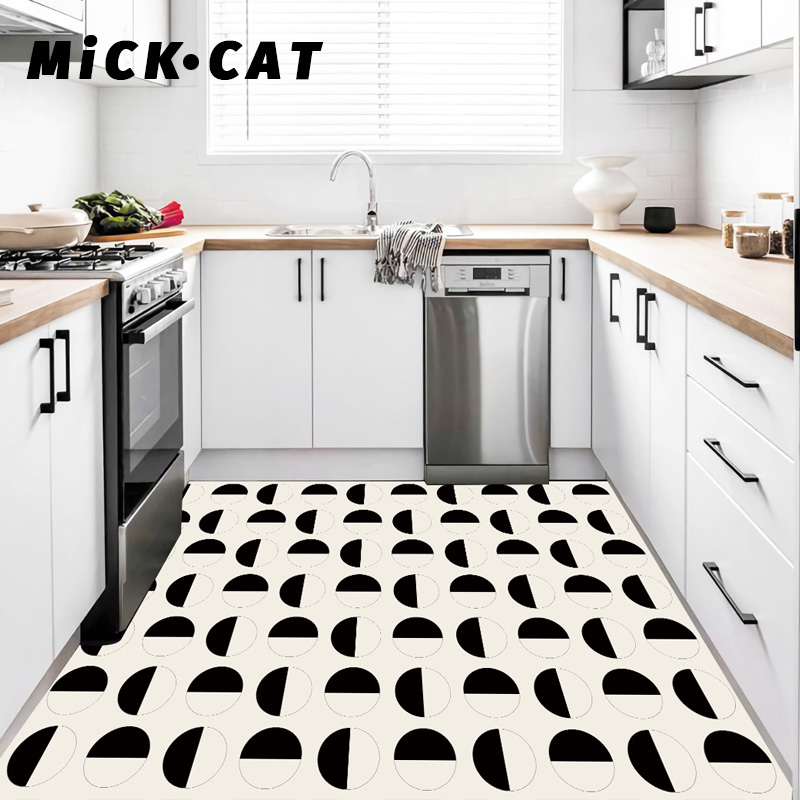 高级小花砖皮革厨房地垫大面积满铺防水防油脚垫免洗可擦入户地毯