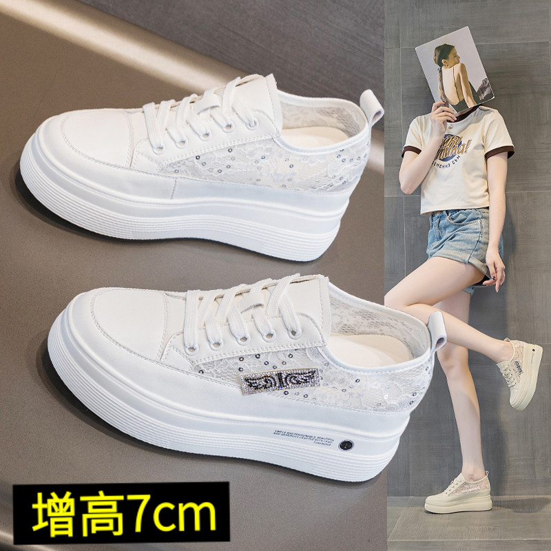 7cm内增高夏季薄款小白鞋女2025新款爆款百搭夏天网面透气配裙子