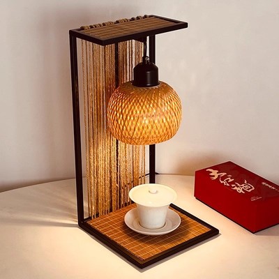 禅意竹编灯创意小夜灯吊灯竹艺灯罩台灯复古茶空间装饰床头氛围灯