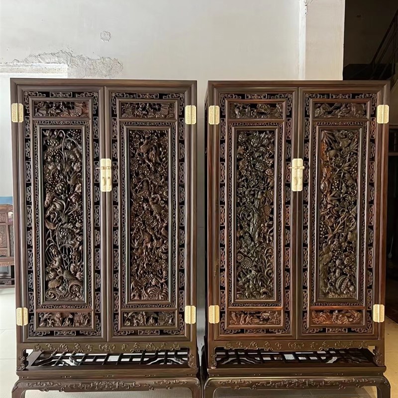 老挝大红酸枝交趾黄檀全手工雕刻书柜红木明式家具格柜书房储物柜