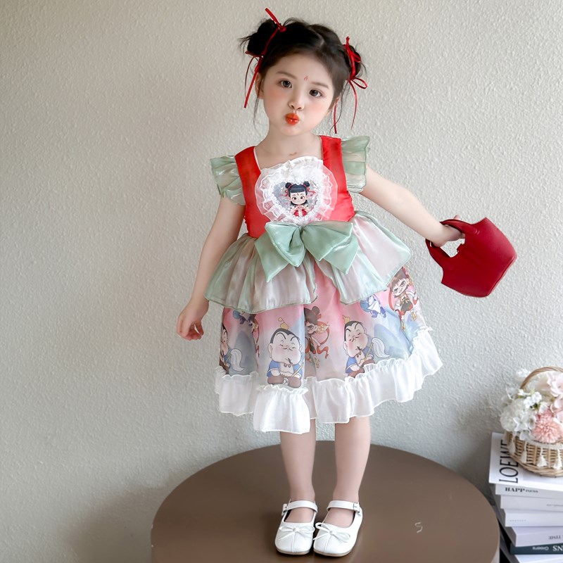 女童夏装公主裙夏季2025新款宝宝演出服装哪吒连衣裙儿童表演裙子