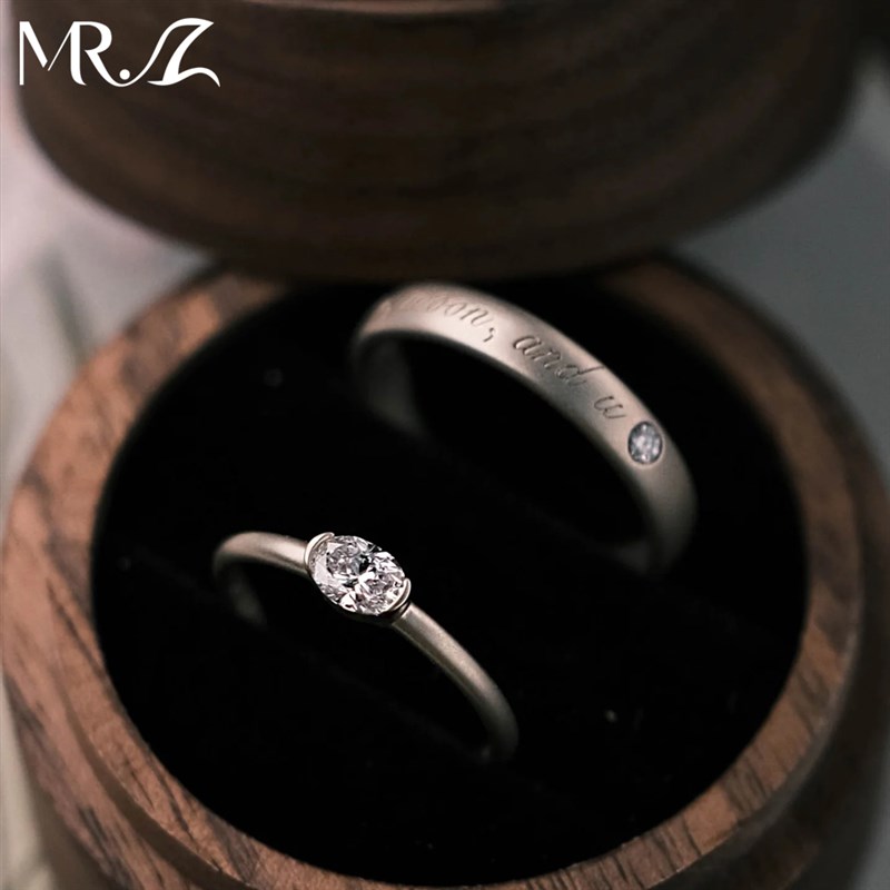 Z先生925银简约时尚蛋面培育钻情侣对戒覆古磨砂求婚X订婚戒指指