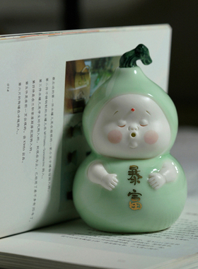 陶瓷葫芦暴富可爱摆件福禄文创送礼礼品工艺品Q书房客厅桌面装饰