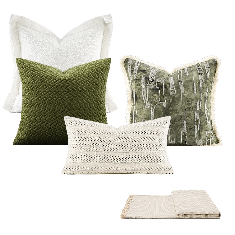 柏洛斯夏季新款沙k发抱枕组合绿色清新系列腰靠内胆套轻奢高端布