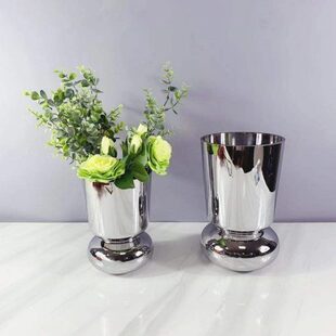 奖杯干花插花镀花瓶艺术电银色售楼处北欧饰品玻璃客厅装饰品摆件