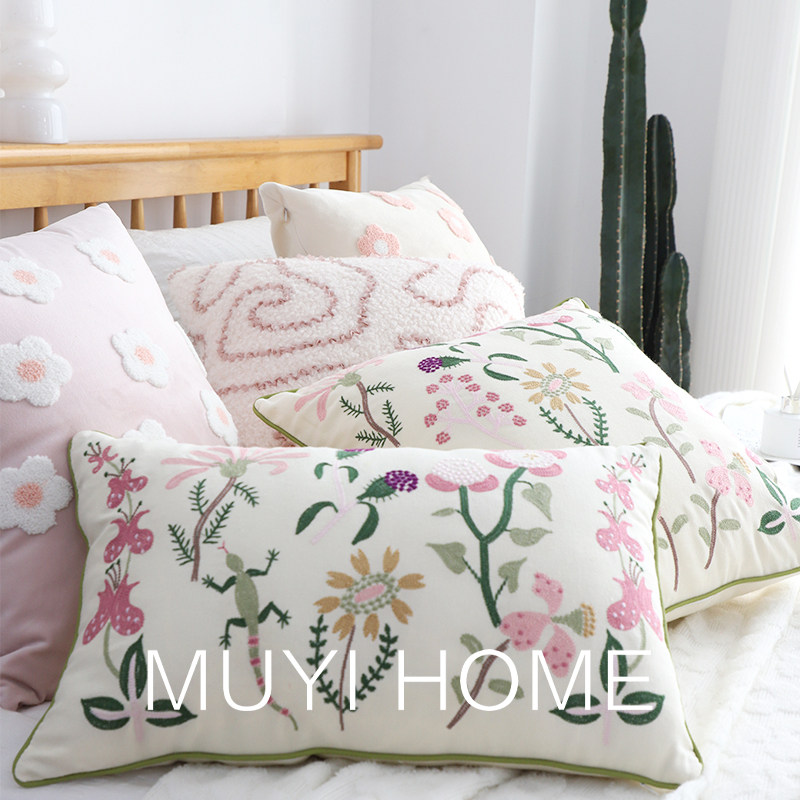 浪漫春季粉色e小花抱枕客厅沙发用抱枕套不含芯方枕靠枕靠垫卧室