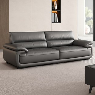 办公室沙发商务洽谈接待真皮轻奢高级感J会客区贵宾简约直排三人