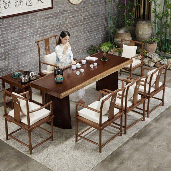 组合禅意定制办茶几功夫实木桌茶台大板桌椅泡茶桌新中式会客老板
