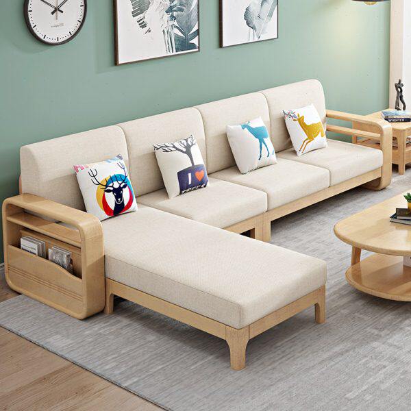 现代简约床客厅可拆洗小户型转角沙发布艺北欧全实木沙发组合木质