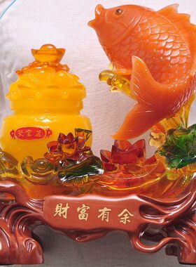 家居装饰品财富有余工艺品店铺客厅聚宝盆开业招财礼品葫芦鱼摆件