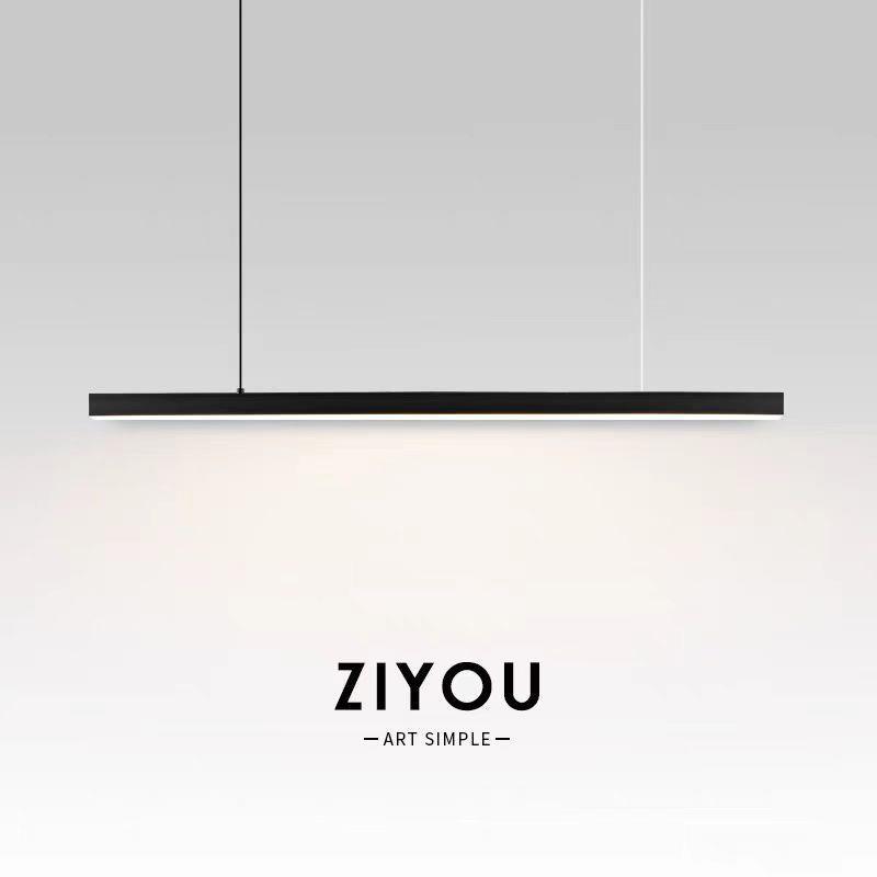 意式极简一字餐厅吊灯黑色全铜设计师款现代简约吧台餐桌长条吊灯