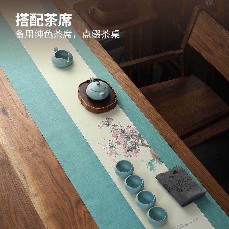 纯色防水茶席桌旗手绘禅意棉麻中式麻布茶桌布加长茶道茶旗垫布艺