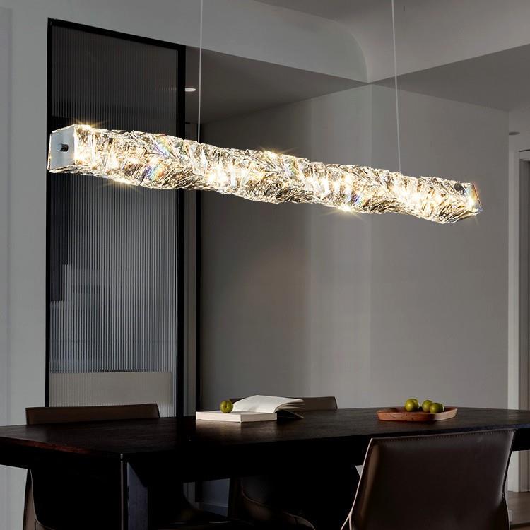 餐厅吊灯LED不锈钢水晶吧台吊灯现代创意线性无极调光餐吊灯装饰