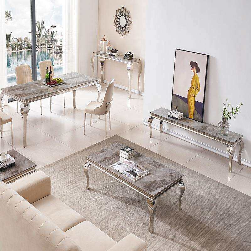 现代简约不锈钢轻奢酒店餐椅餐桌一系列沙发边几玄关花架