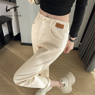 休闲萝卜老爹裤 宽松显瘦春秋2025年新款 子女 高腰大码 lt哈伦牛仔裤