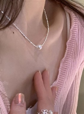 不规则碎银项链珍珠吊坠锁骨链女高级感设计简约轻奢气质项链女款