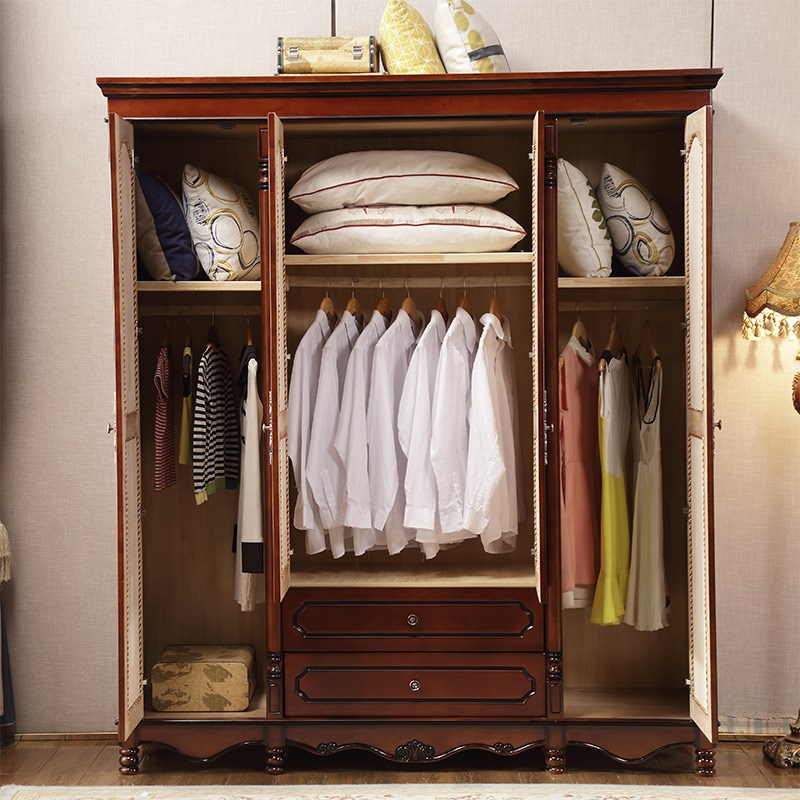 美式实木衣柜卧室家用现代简易小户型衣柜两门储物柜四门大衣橱