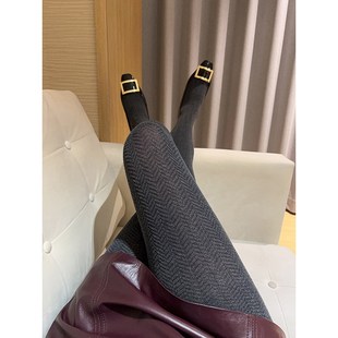 柔软棉感黑灰拼色人字纹打底袜2025春秋针织高弹提花连裤 A202 袜