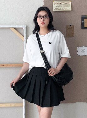 CV大码女装 简约休闲基础款宽松立体字母刺绣短袖圆领T恤女夏新款