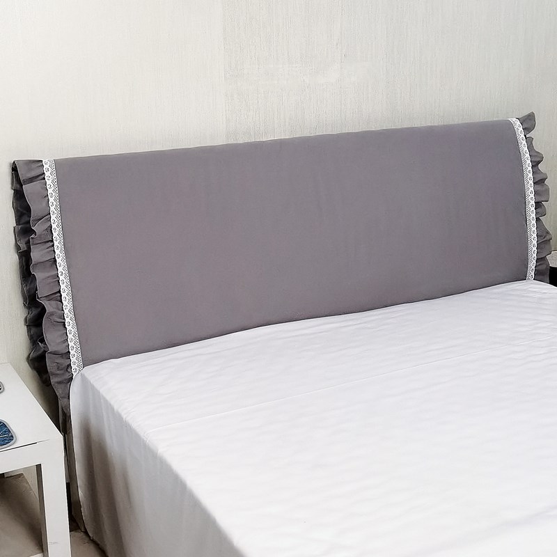 荷叶边床头罩全棉布艺灰色床头套防尘罩软包欧式实木弧形简约现代