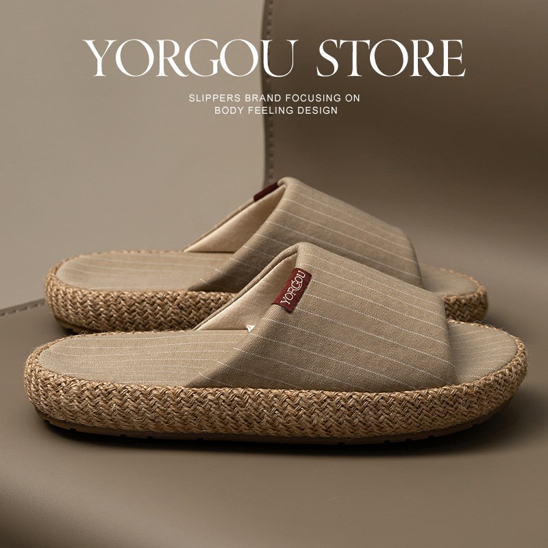 日式美容院拖鞋室内家居四季亚麻情侣女款2024新款条纹顾客高级感