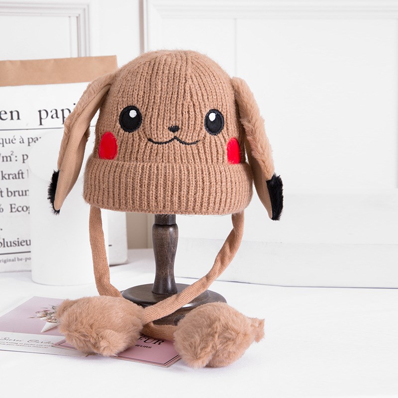 帽子儿童卡通新款一捏会动的耳朵毛线帽可爱超萌38岁男女童针织