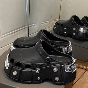 情侣款 2025新款 防滑防臭休闲凉鞋 厚底增高外穿男女包头拖鞋 洞洞鞋