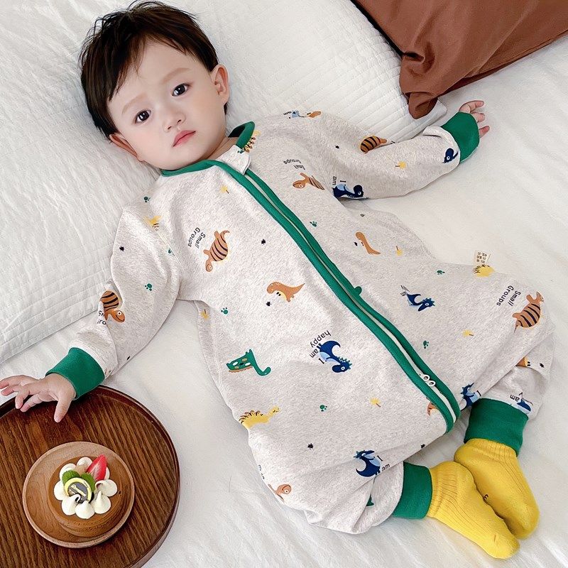 宝宝睡袋秋冬纯棉儿童连体睡衣无骨男女童婴儿分腿防踢被四季通用